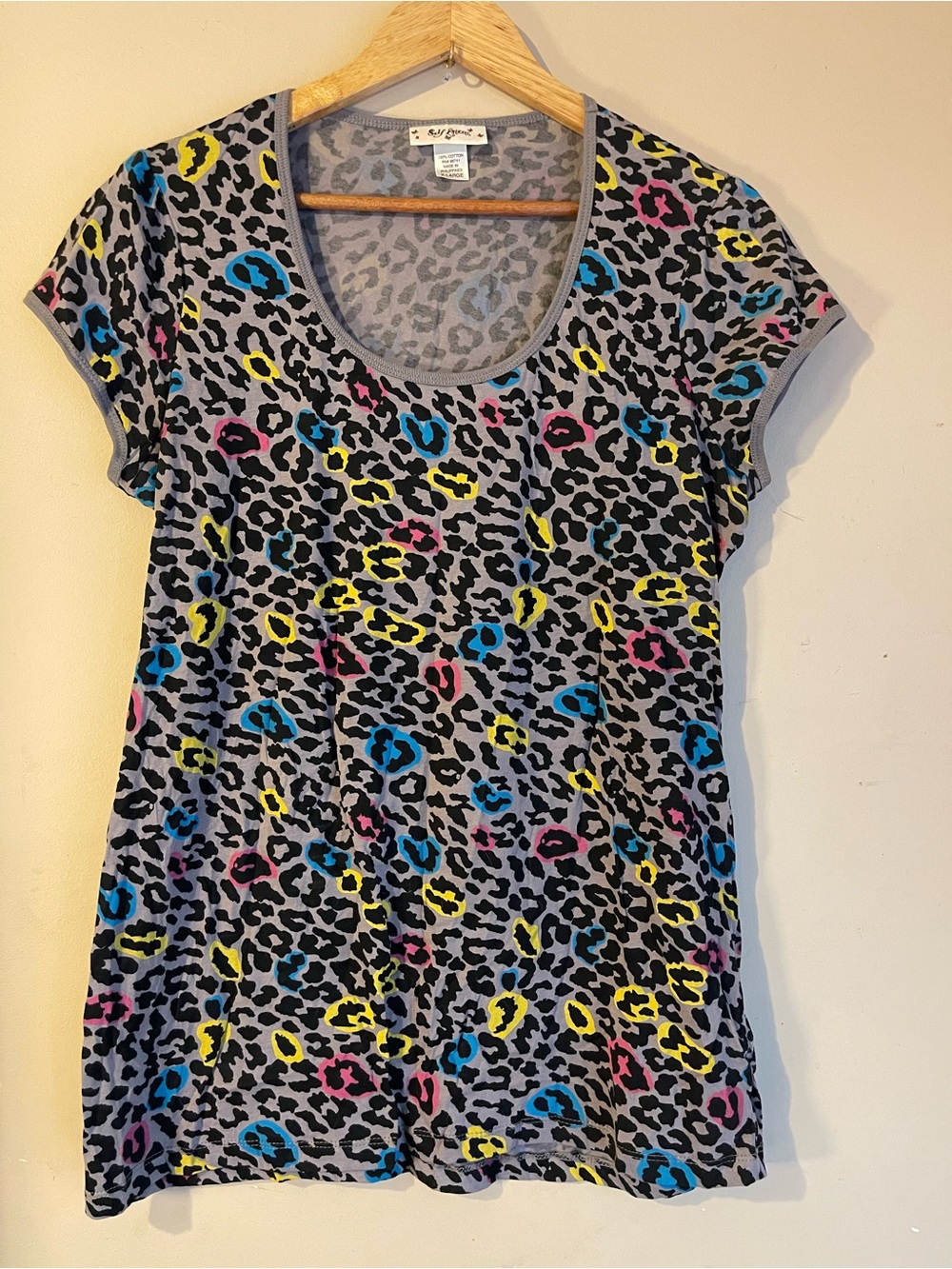 Soft Passions Gray 100% Cotton Neon Colorful Leopard Spot Print Tunic Tee XL